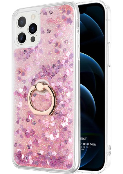 Apple iPhone 12 Pro Max Kılıf Glitter Liquid Holder Pembe