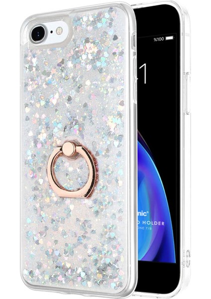 Apple iPhone 8 Kılıf Glitter Liquid Holder Gümüş