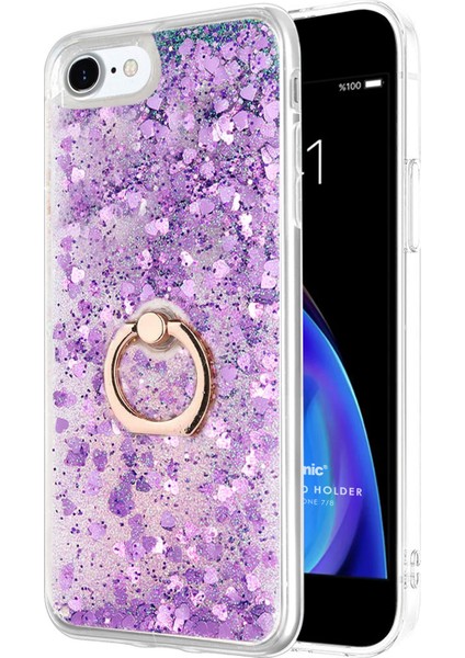 Apple iPhone 8 Kılıf Glitter Liquid Holder Mor