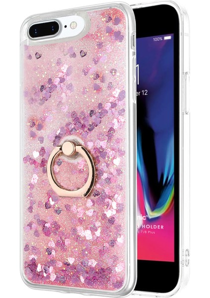Apple iPhone 8 Plus Kılıf Glitter Liquid Holder Pembe