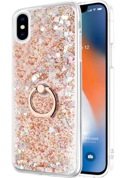 Apple iPhone Xs Kılıf Glitter Liquid Holder Gold