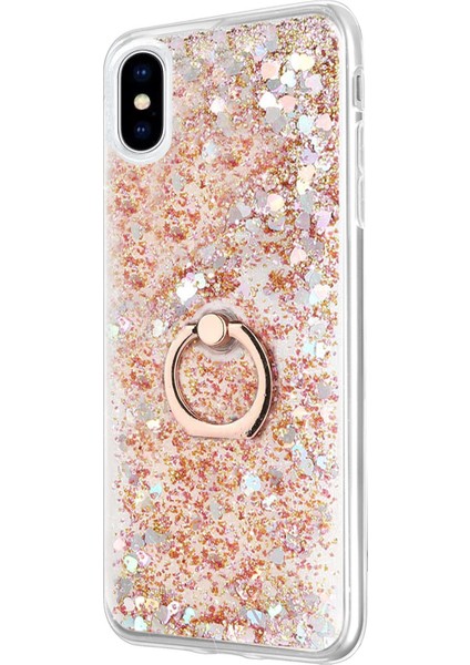 Apple iPhone Xs Kılıf Glitter Liquid Holder Gold