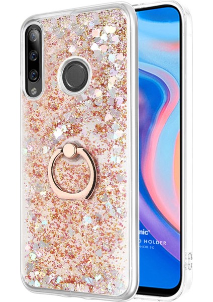 Huawei Honor 9x Kılıf Glitter Liquid Holder Gold