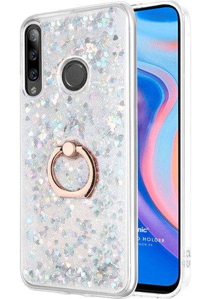 Huawei Honor 9x Kılıf Glitter Liquid Holder Gümüş