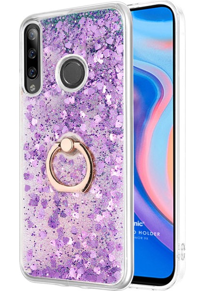 Huawei Honor 9x Kılıf Glitter Liquid Holder Mor