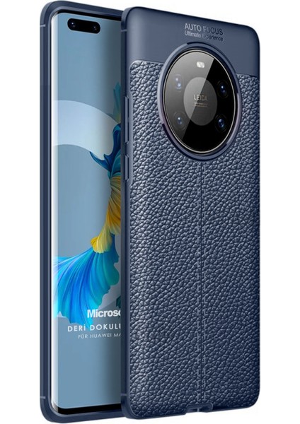 Huawei Mate 40 Pro Kılıf Deri Dokulu Silikon Lacivert