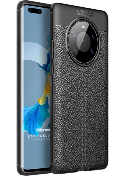 Huawei Mate 40 Pro Kılıf Deri Dokulu Silikon Siyah