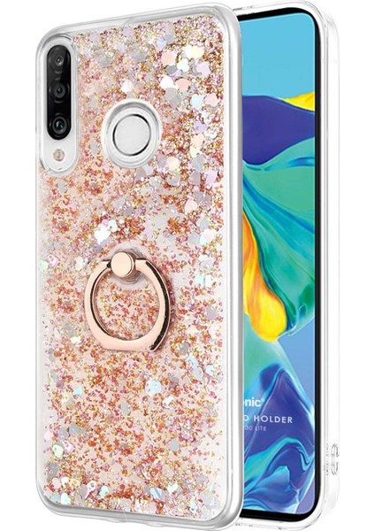 Huawei P30 Lite Kılıf Glitter Liquid Holder Gold