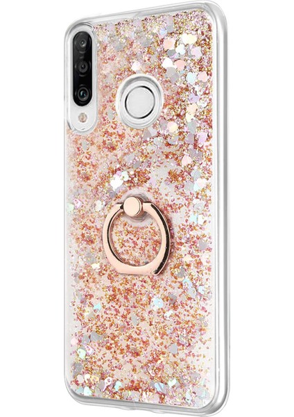 Huawei P30 Lite Kılıf Glitter Liquid Holder Gold