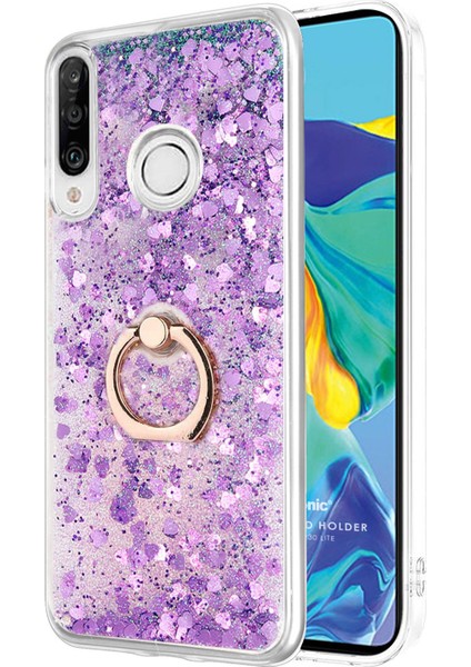 Huawei P30 Lite Kılıf Glitter Liquid Holder Mor