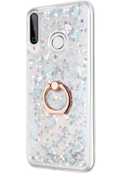 Huawei P40 Lite E Kılıf Glitter Liquid Holder Gümüş