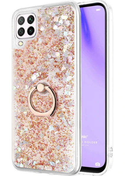 Huawei P40 Lite Kılıf Glitter Liquid Holder Gold