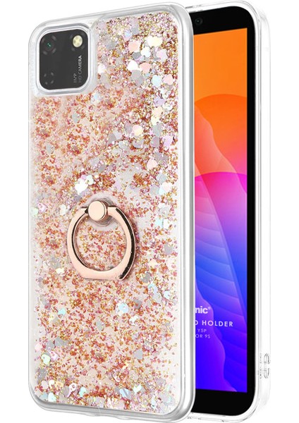 Huawei Y5P Kılıf Glitter Liquid Holder Gold