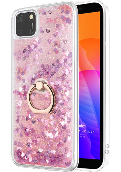 Huawei Y5P Kılıf Glitter Liquid Holder Pembe