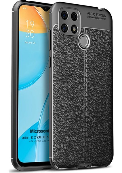 Oppo A15 Kılıf Deri Dokulu Silikon Siyah