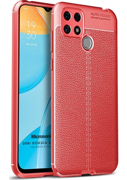 Oppo A15S Kılıf Deri Dokulu Silikon Kırmızı