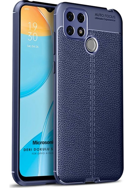 Oppo A15S Kılıf Deri Dokulu Silikon Lacivert