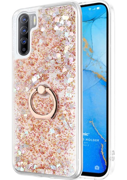 Oppo A91 Kılıf Glitter Liquid Holder Gold