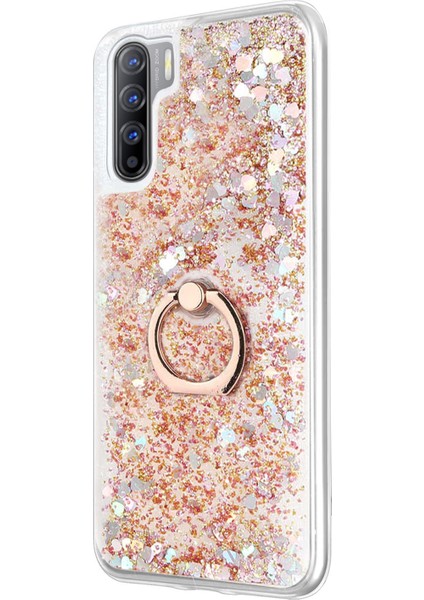 Oppo A91 Kılıf Glitter Liquid Holder Gold