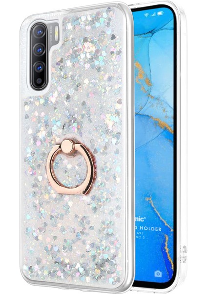 Oppo A91 Kılıf Glitter Liquid Holder Gümüş