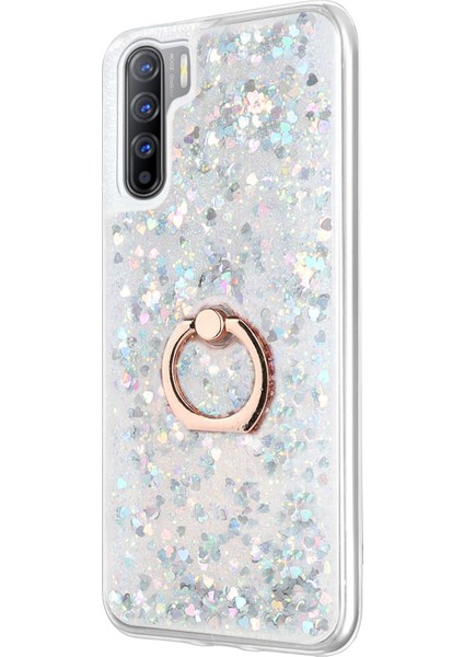 Oppo A91 Kılıf Glitter Liquid Holder Gümüş