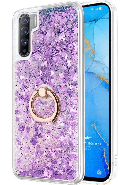 Oppo A91 Kılıf Glitter Liquid Holder Mor