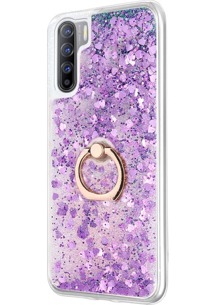 Oppo A91 Kılıf Glitter Liquid Holder Mor