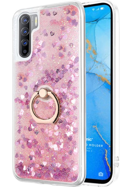 Oppo A91 Kılıf Glitter Liquid Holder Pembe