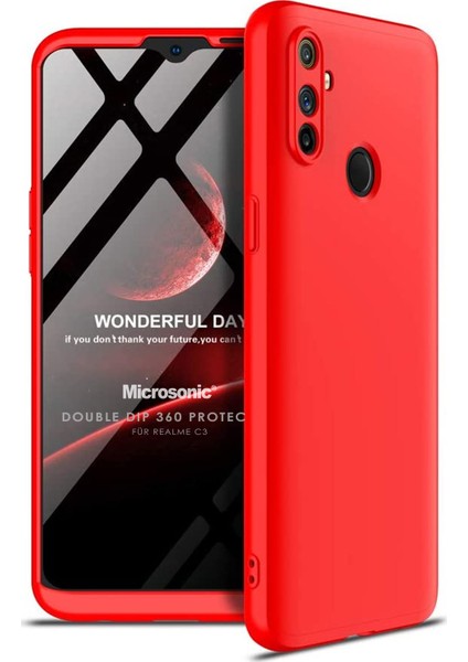 Realme C3 Kılıf Double Dip 360 Protective Kırmızı