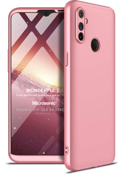 Realme C3 Kılıf Double Dip 360 Protective Rose Gold
