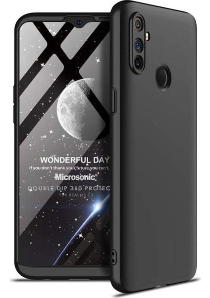 Realme C3 Kılıf Double Dip 360 Protective Siyah