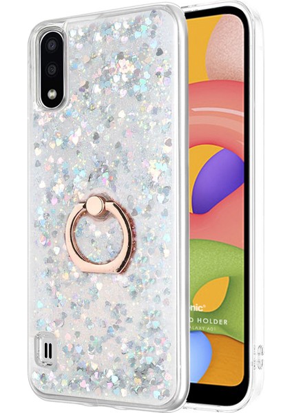 Samsung Galaxy A01 Kılıf Glitter Liquid Holder Gümüş