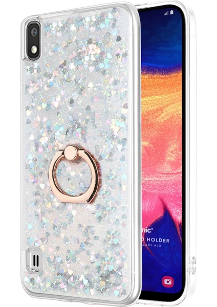 Galaxy A10 Kılıf Glitter Liquid Holder Gümüş