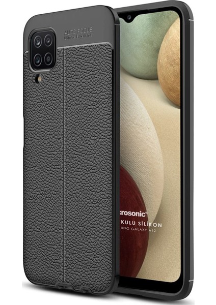 Galaxy A12 Kılıf Deri Dokulu Silikon Siyah