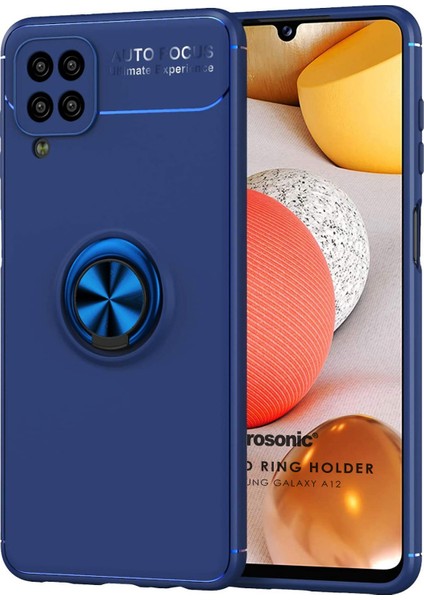 Samsung Galaxy A12 Kılıf Kickstand Ring Holder Lacivert