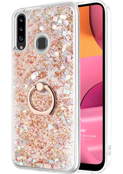Samsung Galaxy A20S Kılıf Glitter Liquid Holder Gold