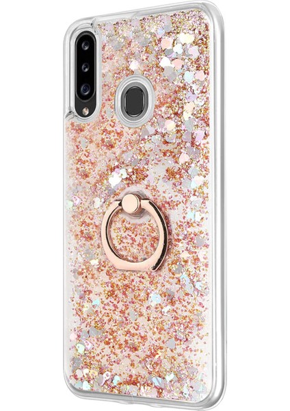 Samsung Galaxy A20S Kılıf Glitter Liquid Holder Gold