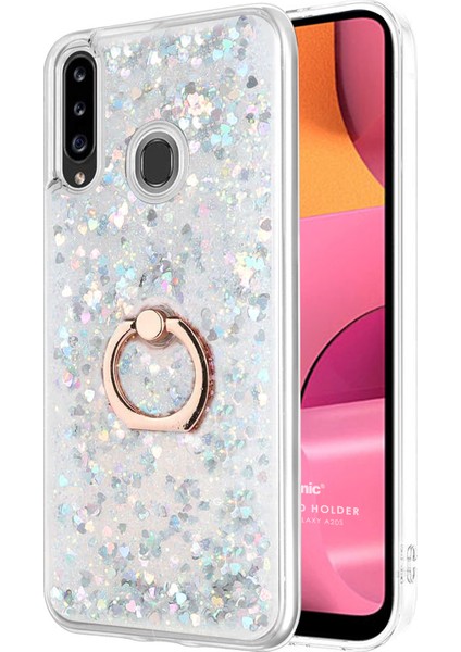 Samsung Galaxy A20S Kılıf Glitter Liquid Holder Gümüş