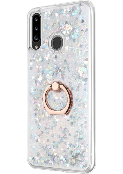 Samsung Galaxy A20S Kılıf Glitter Liquid Holder Gümüş