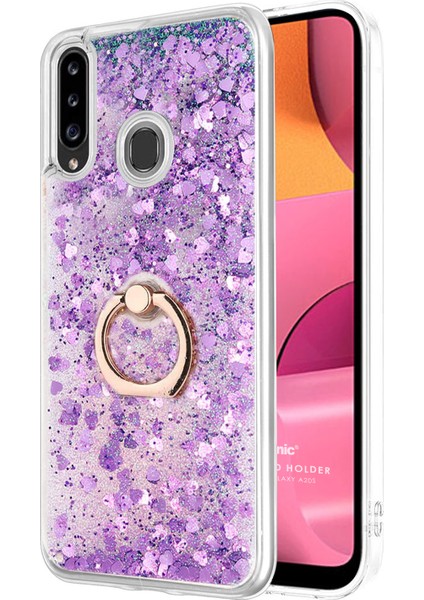 Samsung Galaxy A20S Kılıf Glitter Liquid Holder Mor