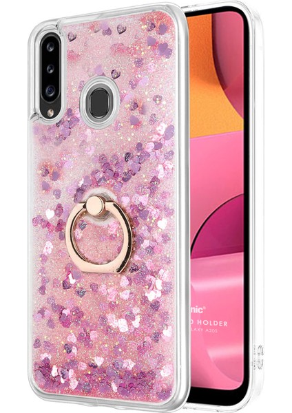 Samsung Galaxy A20S Kılıf Glitter Liquid Holder Pembe