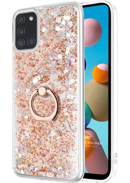 Samsung Galaxy A21S Kılıf Glitter Liquid Holder Gold