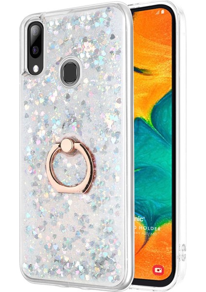 Samsung Galaxy A30 Kılıf Glitter Liquid Holder Gümüş