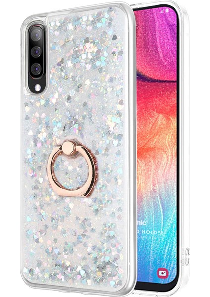 Samsung Galaxy A30S Kılıf Glitter Liquid Holder Gümüş