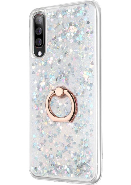 Samsung Galaxy A30S Kılıf Glitter Liquid Holder Gümüş