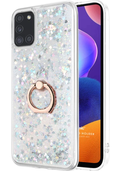 Samsung Galaxy A31 Kılıf Glitter Liquid Holder Gümüş