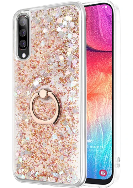 Samsung Galaxy A50 Kılıf Glitter Liquid Holder Gold