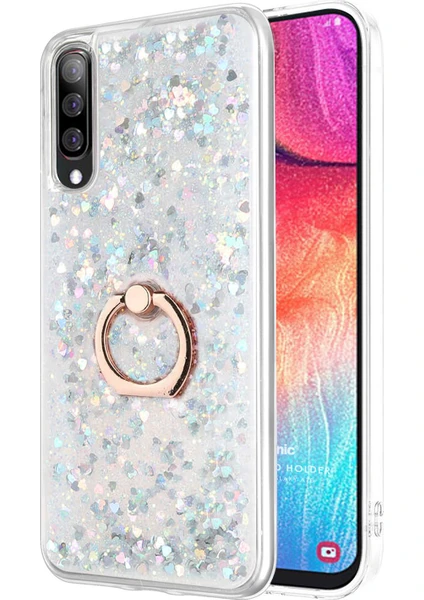 Samsung Galaxy A50 Kılıf Glitter Liquid Holder Gümüş