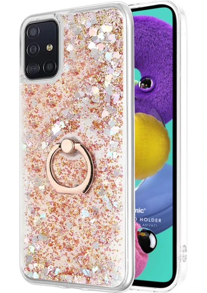 Samsung Galaxy A51 Kılıf Glitter Liquid Holder Gold