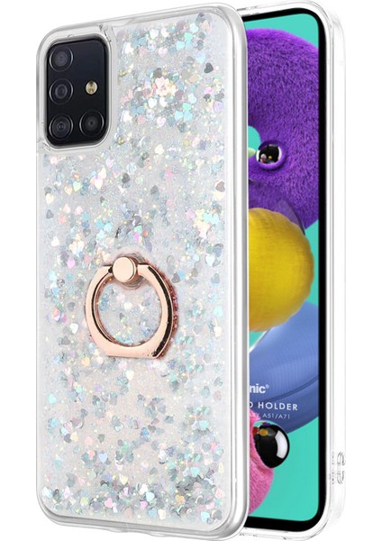 Galaxy A71 Kılıf Glitter Liquid Holder Gümüş